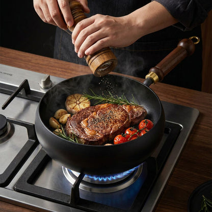 Cast Iron Skillet with wooden handle