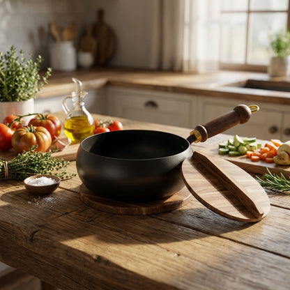 Cast Iron Skillet with wooden handle